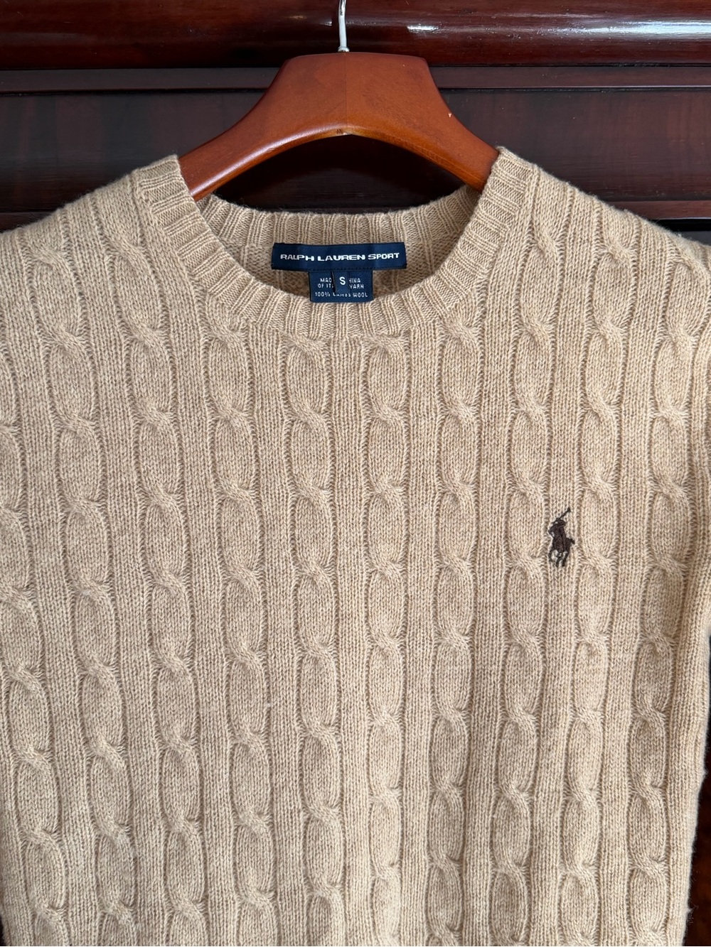 Ralph Lauren Beige Cable Knit Crewneck Sweater